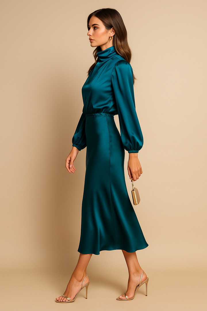 Luna | High-Waist Midi Dress With Elegant Silhouette For Women