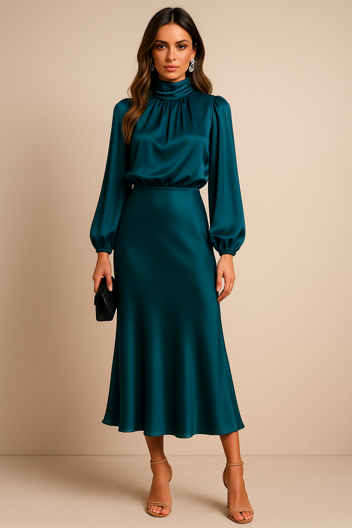 Luna | High-Waist Midi Dress With Elegant Silhouette For Women