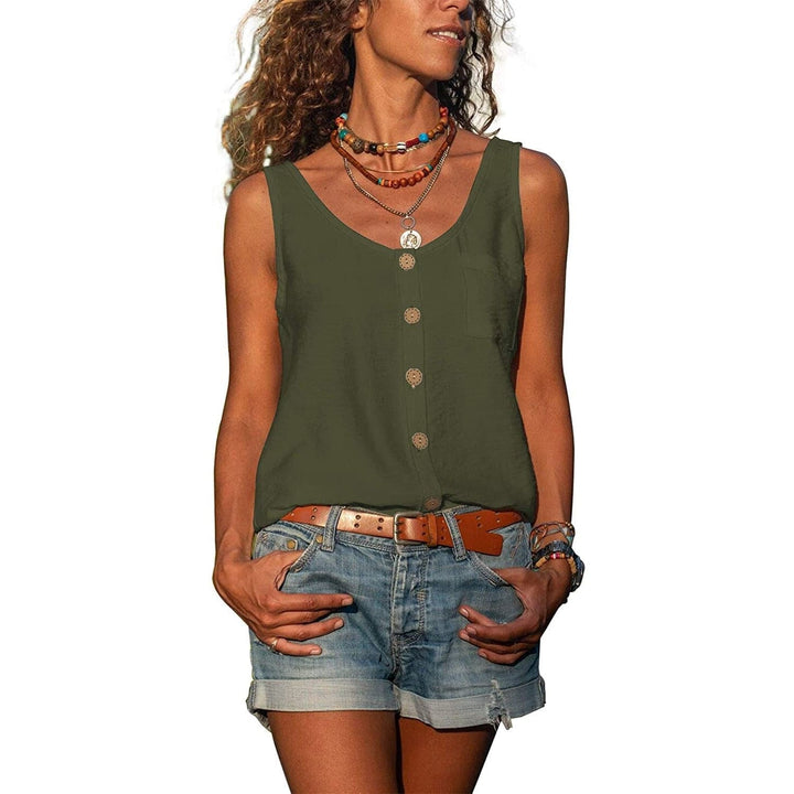Elara | Women’s Sleeveless V-Neck Button Front Blouse