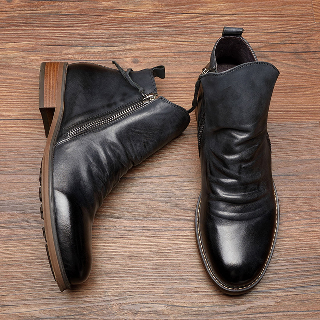 Liam | Casual Brown Leather Zip-Up Boots For Men