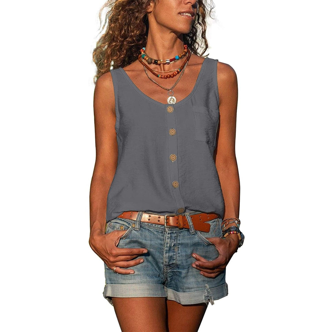 Elara | Women’s Sleeveless V-Neck Button Front Blouse