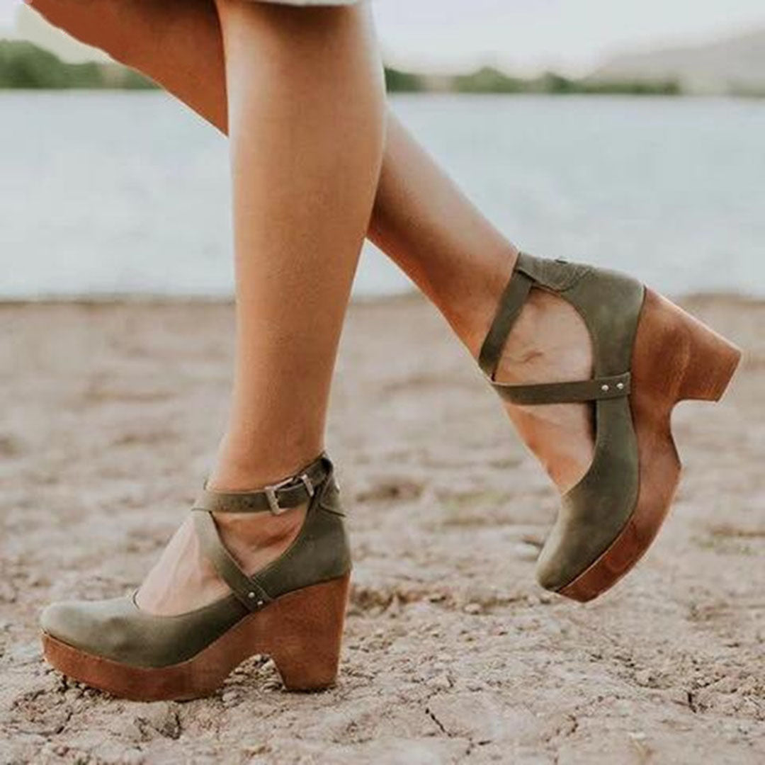 Teresa | Elegant Closed-Toe Ankle-Strap Wedge Heels For Women