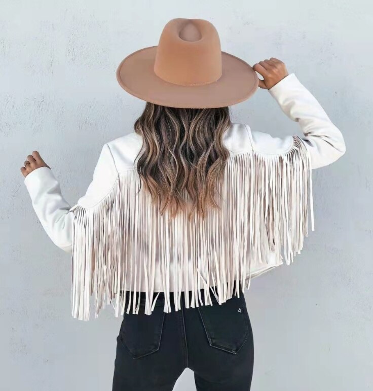 Lila | Cropped Fringed Women’s Jacket With Lapel Collar