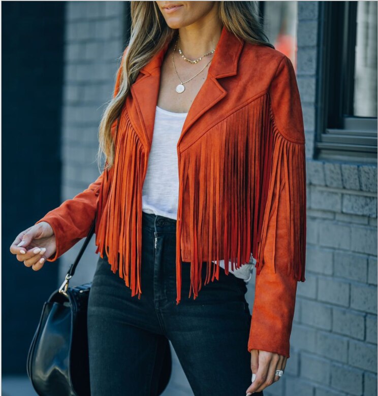 Lila | Cropped Fringed Women’s Jacket With Lapel Collar
