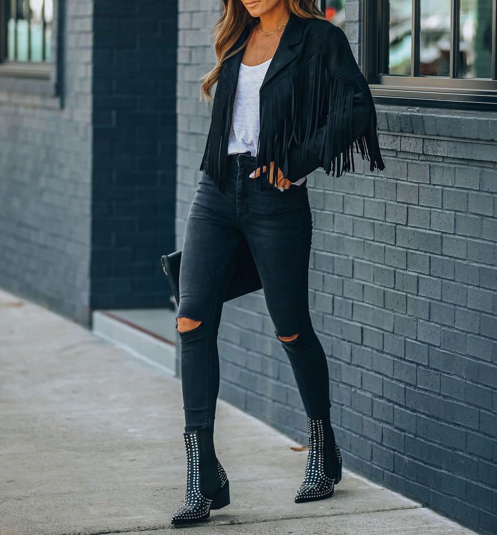 Lila | Cropped Fringed Women’s Jacket With Lapel Collar