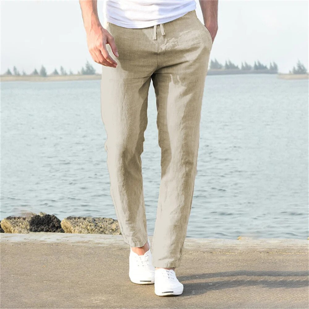 Leo | Men’s Linen Drawstring Trousers with Side Pockets