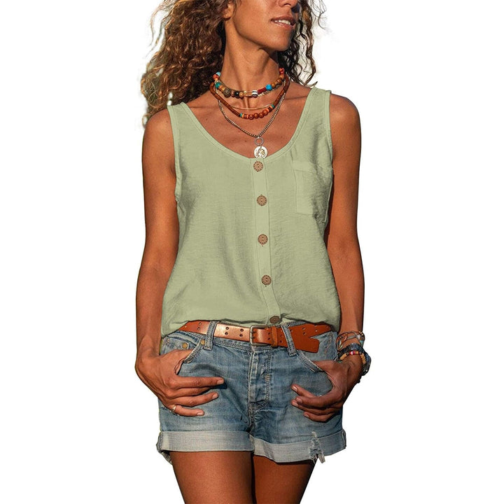 Elara | Women’s Sleeveless V-Neck Button Front Blouse
