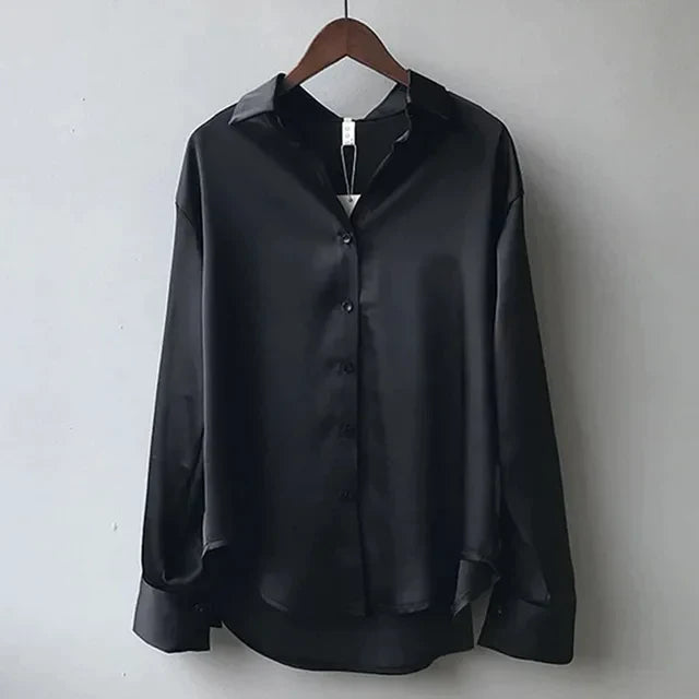 Victoria | Women’s Long Sleeve Button Front Satin Blouse