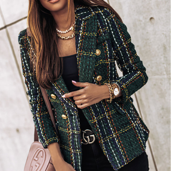 Elise | Tailored Plaid Statement Blazer With Structured Double-Button Front For Women