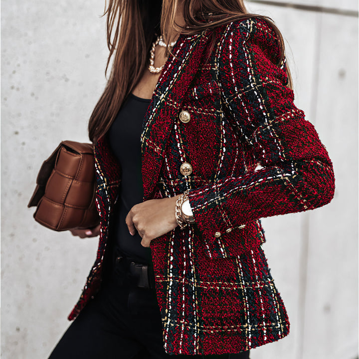 Elise | Tailored Plaid Statement Blazer With Structured Double-Button Front For Women