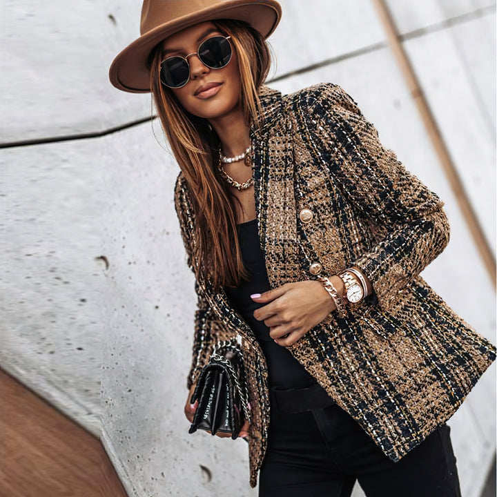 Elise | Tailored Plaid Statement Blazer With Structured Double-Button Front For Women