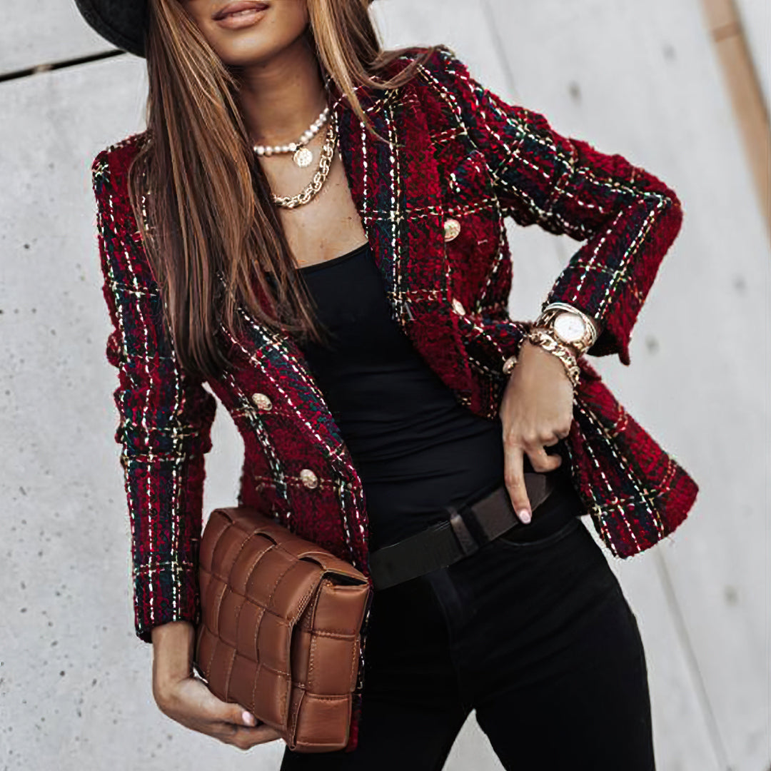 Elise | Tailored Plaid Statement Blazer With Structured Double-Button Front For Women