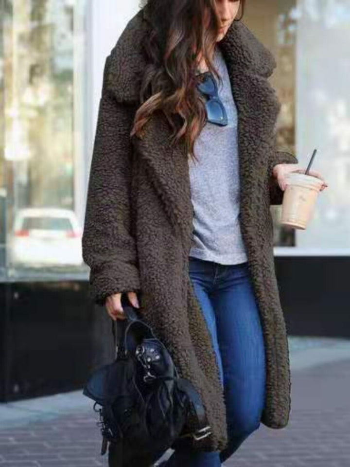 OLIVIA | Women’s Long Oversized Teddy Winter Coat With Classic Lapel Collar