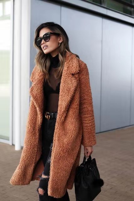 OLIVIA | Women’s Long Oversized Teddy Winter Coat With Classic Lapel Collar