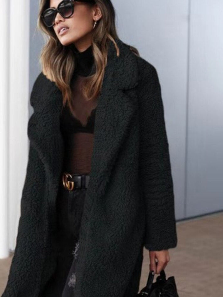 OLIVIA | Women’s Long Oversized Teddy Winter Coat With Classic Lapel Collar
