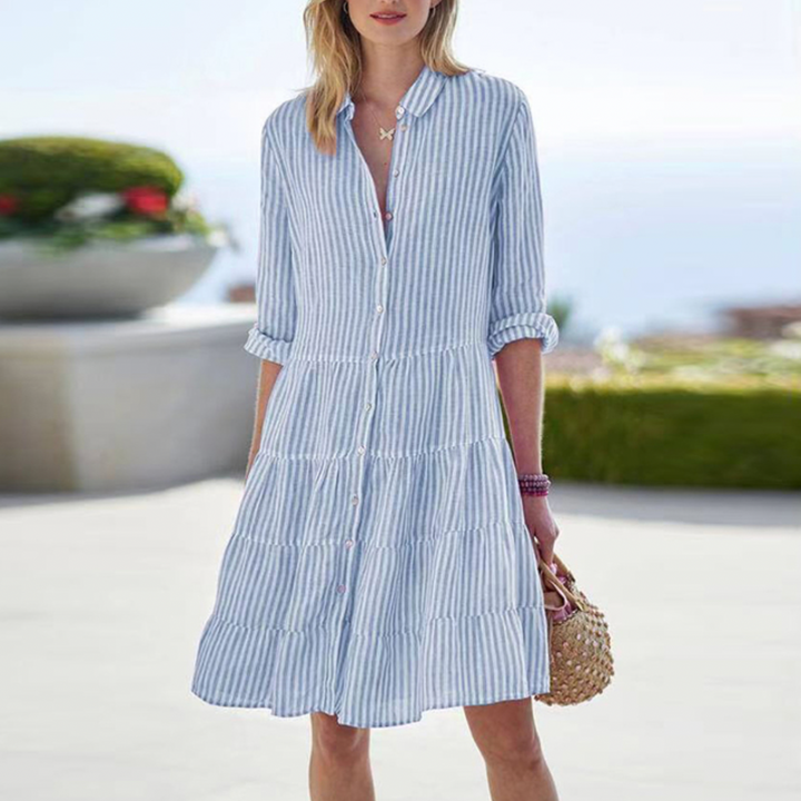 Elodie | Women’s Striped Summer Mini Dress with 3/4 Sleeves