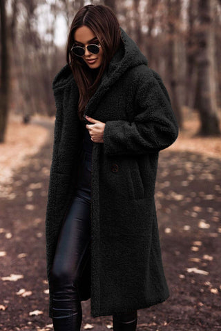 Sophie | Trendy Long Teddy Coat With Hood