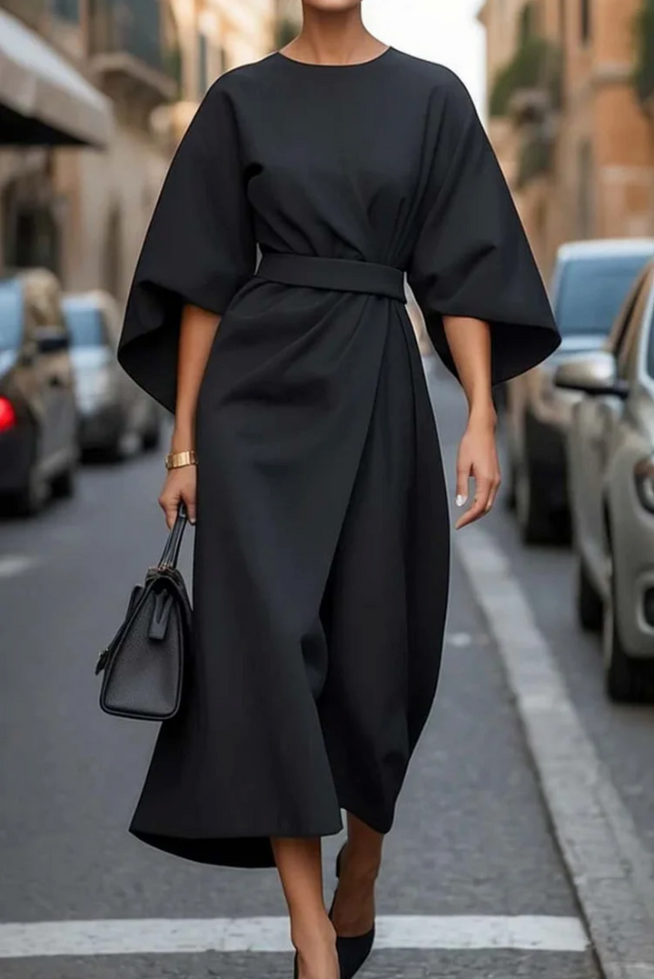 Sophia | Elegant Lantern-Sleeve Dress With Waist Belt