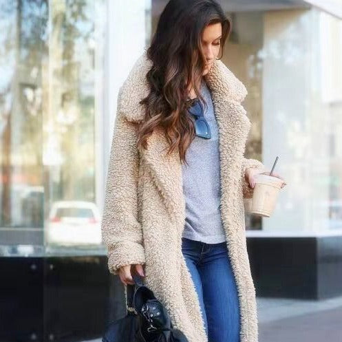 OLIVIA | Women’s Long Oversized Teddy Winter Coat With Classic Lapel Collar