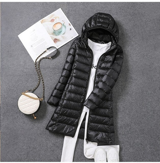 Elena | Insulated Long Down Coat With Removable Hood For Women