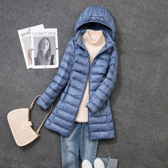 Elena | Insulated Long Down Coat With Removable Hood For Women