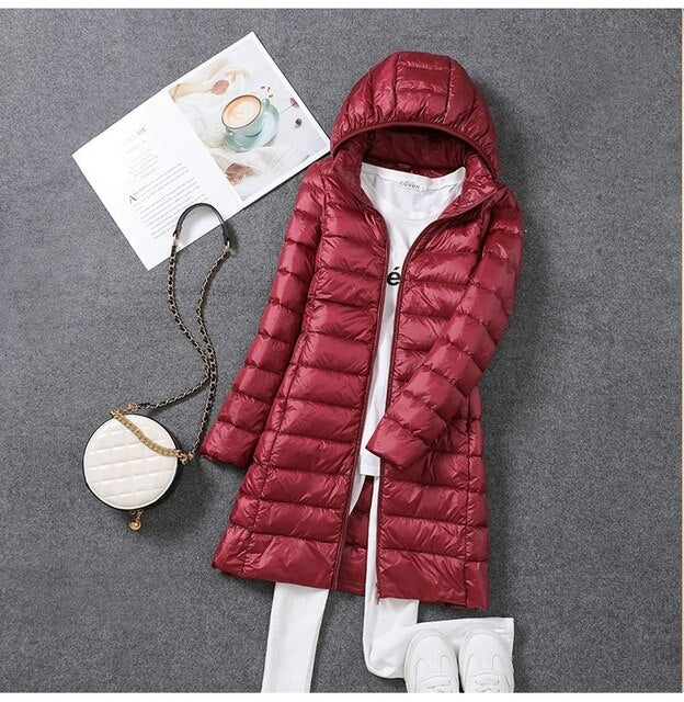 Elena | Insulated Long Down Coat With Removable Hood For Women