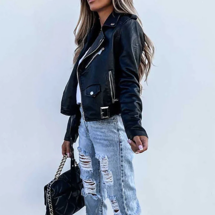 Luna | Women’s Classic Zipper-Front Biker Jacket