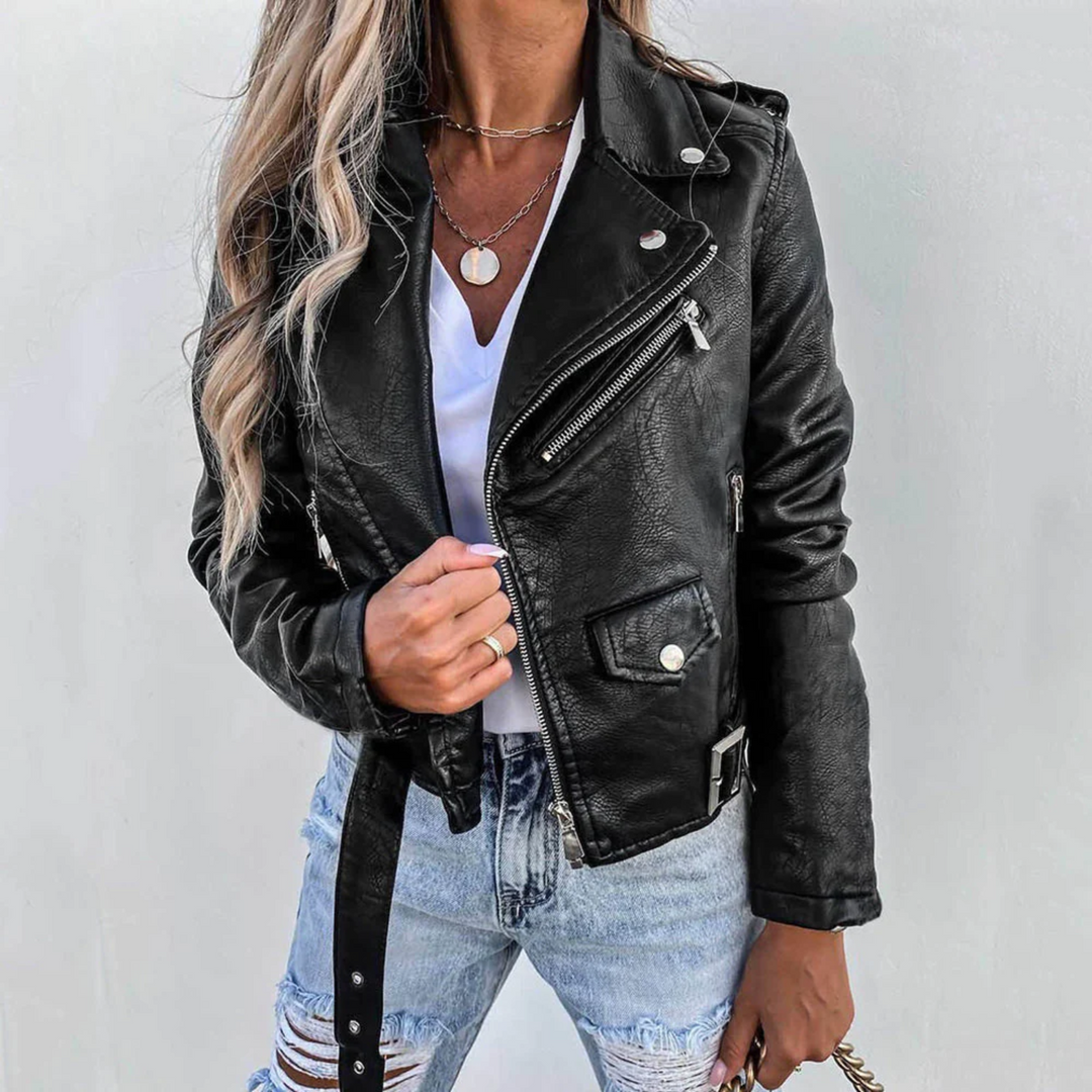 Luna | Women’s Classic Zipper-Front Biker Jacket