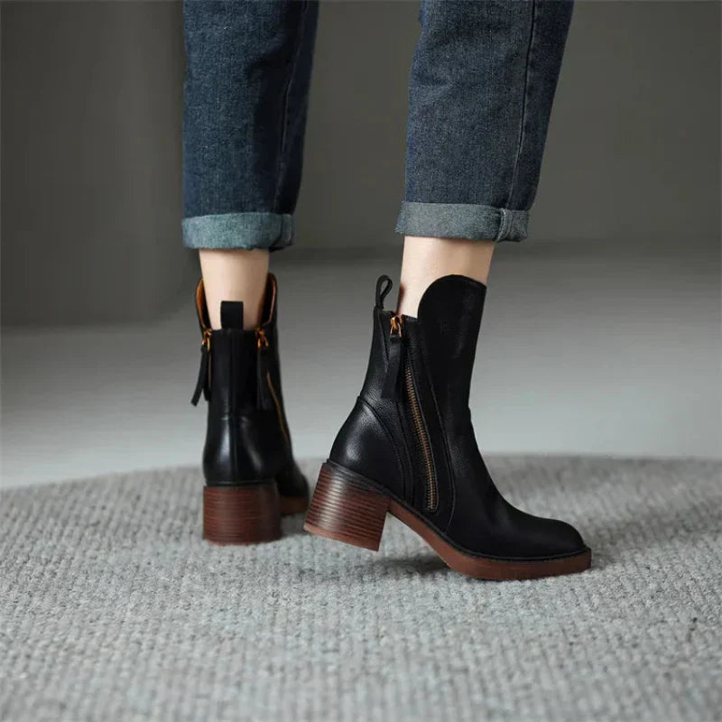 EVELYN | Women’s Chic Orthopedic Ankle Boots With Side Zip Closure And Stacked Heel