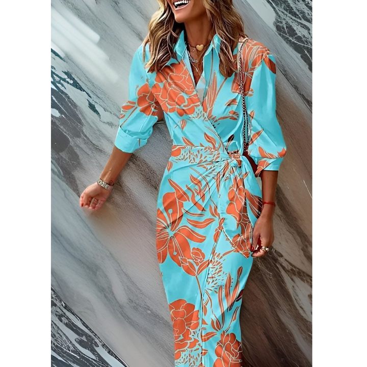 Elara | Refined Wrap-Style Midi Dress With Fluid Feminine Silhouette For Women