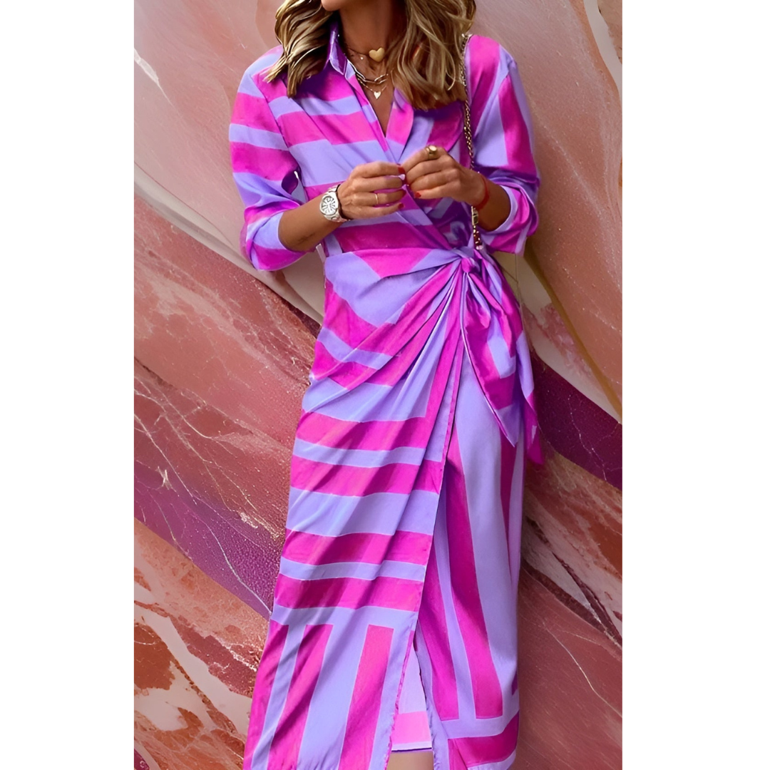 Elara | Refined Wrap-Style Midi Dress With Fluid Feminine Silhouette For Women