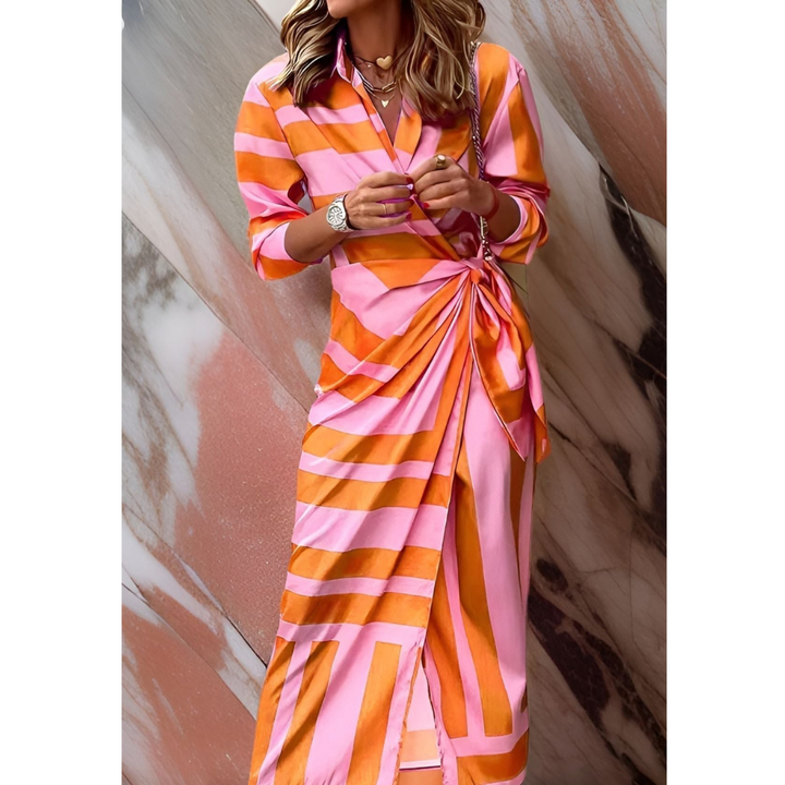 Elara | Refined Wrap-Style Midi Dress With Fluid Feminine Silhouette For Women