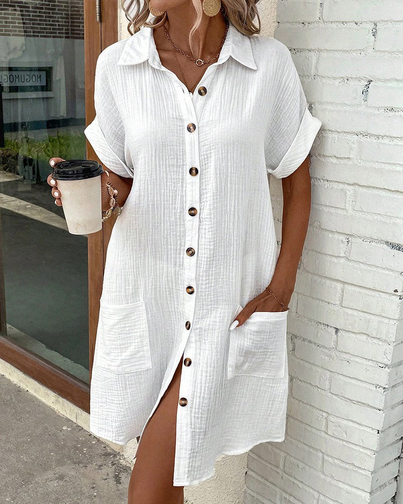Greta | Relaxed Collared Button-Front Mini Dress For Women