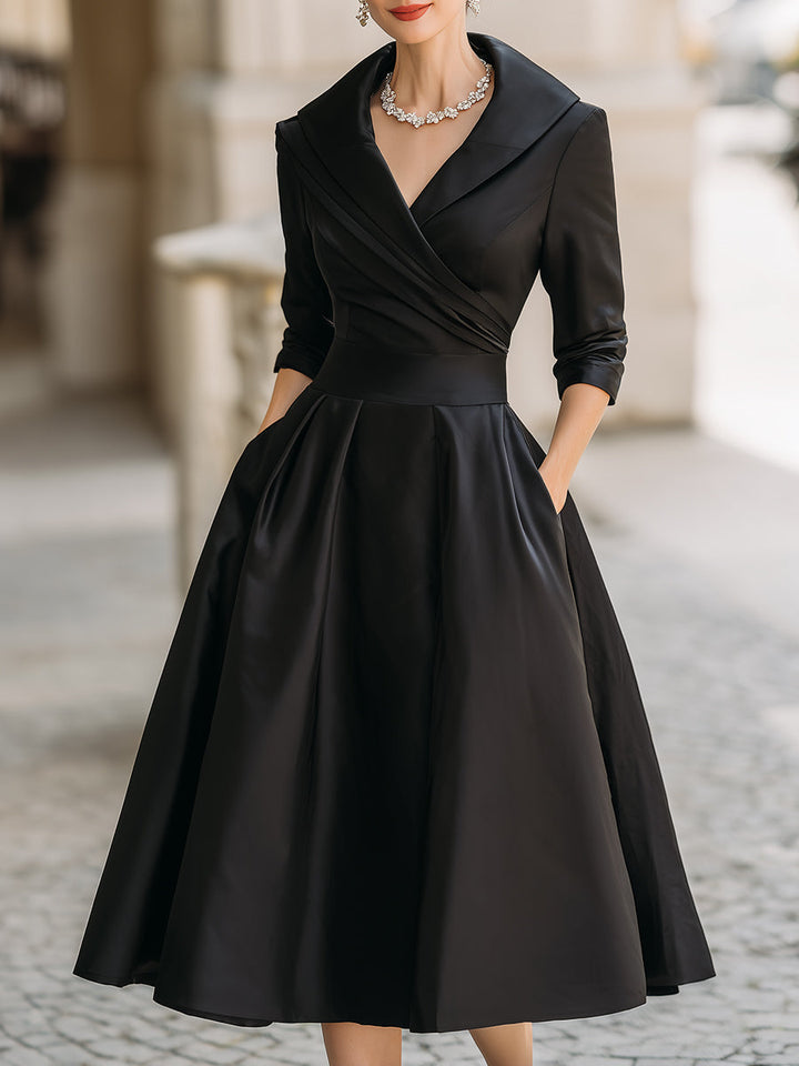 Aurora | Timeless Vintage Shawl-Collar Midi Dress For Women