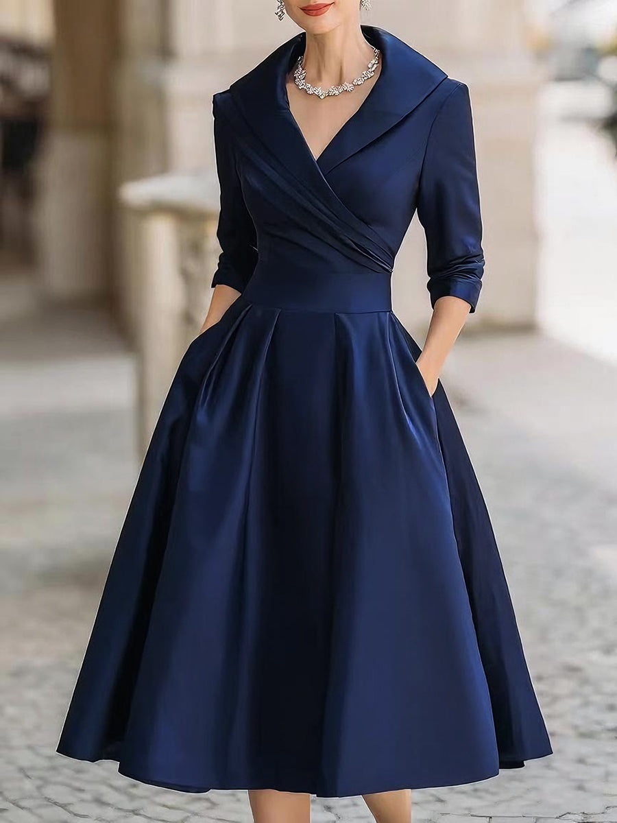 Aurora | Timeless Vintage Shawl-Collar Midi Dress For Women