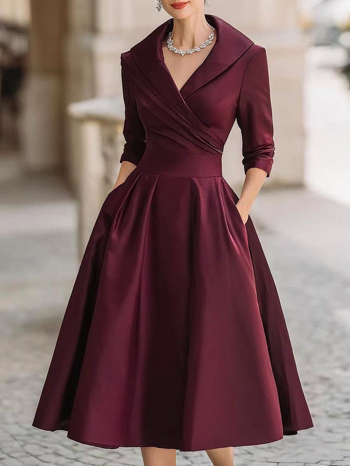 Aurora | Timeless Vintage Shawl-Collar Midi Dress For Women