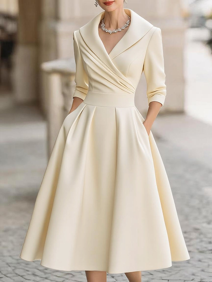 Aurora | Timeless Vintage Shawl-Collar Midi Dress For Women