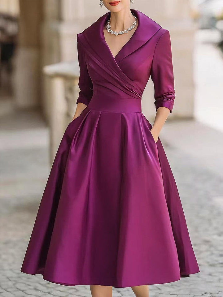 Aurora | Timeless Vintage Shawl-Collar Midi Dress For Women