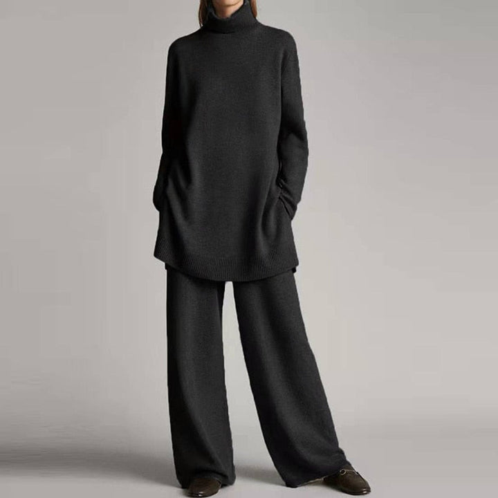 Ava | Women’s Cozy Two-Piece Lounge Set With Turtleneck Top And Flowing Wide-Leg Pants