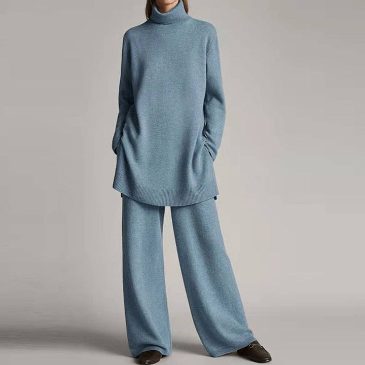 Ava | Women’s Cozy Two-Piece Lounge Set With Turtleneck Top And Flowing Wide-Leg Pants