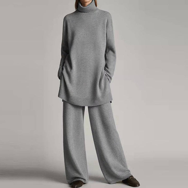 Ava | Women’s Cozy Two-Piece Lounge Set With Turtleneck Top And Flowing Wide-Leg Pants