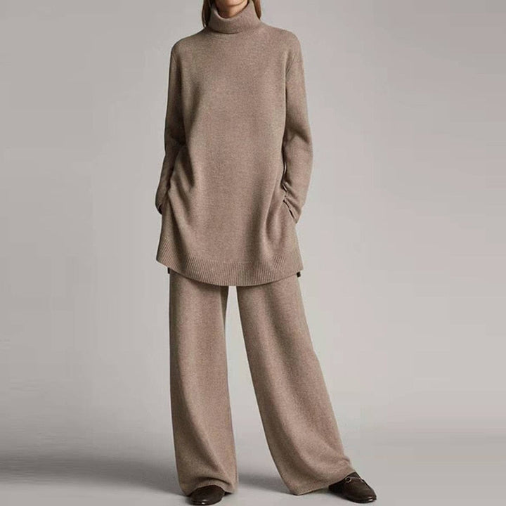 Ava | Women’s Cozy Two-Piece Lounge Set With Turtleneck Top And Flowing Wide-Leg Pants