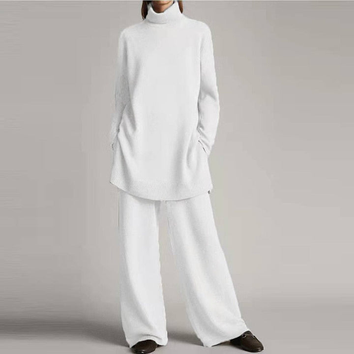 Ava | Women’s Cozy Two-Piece Lounge Set With Turtleneck Top And Flowing Wide-Leg Pants