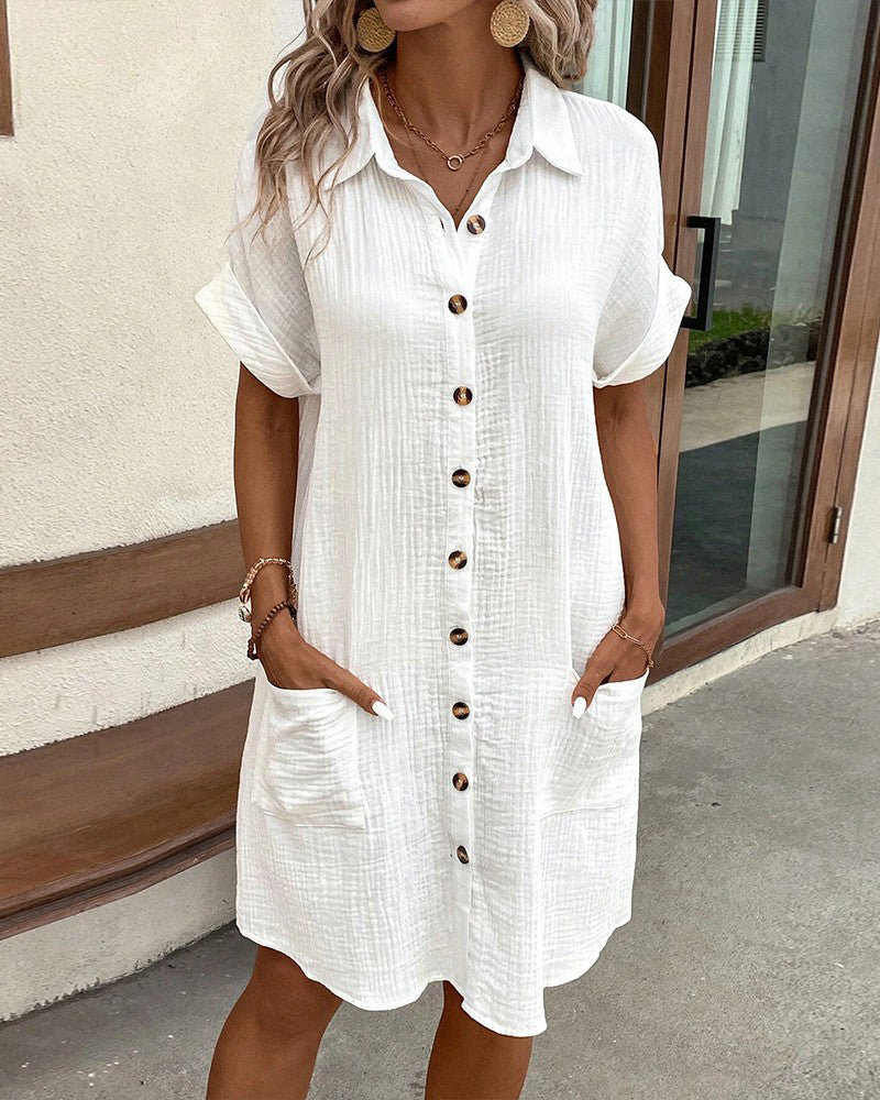 Greta | Relaxed Collared Button-Front Mini Dress For Women