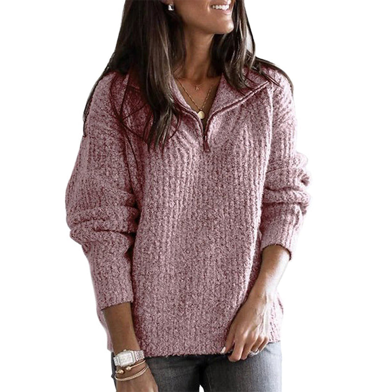 Elena | Soft Ribbed Zip-Front Knit Sweater for Women