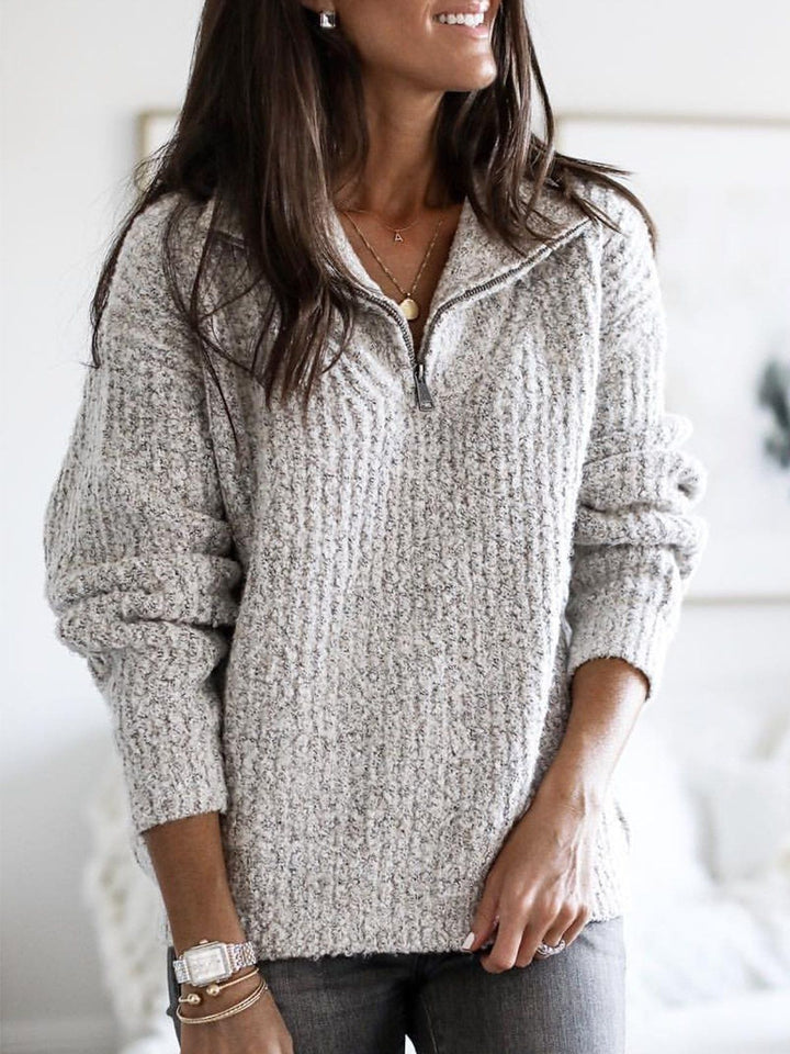 Elena | Soft Ribbed Zip-Front Knit Sweater for Women