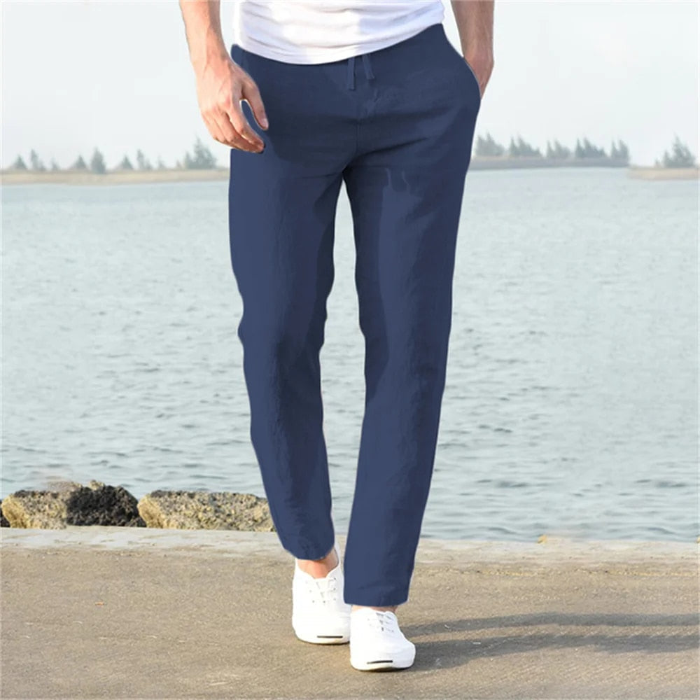 Leo | Men’s Linen Drawstring Trousers with Side Pockets