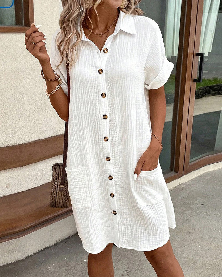 Greta | Relaxed Collared Button-Front Mini Dress For Women