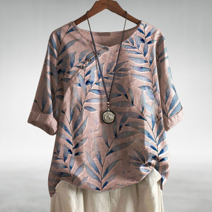 Talia | Effortless Asymmetric-Button Printed Blouse For Women