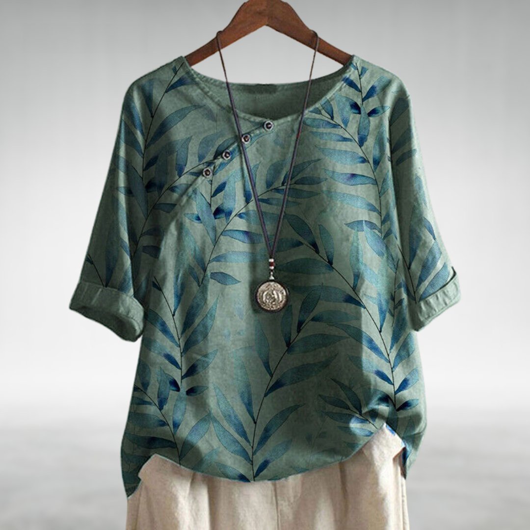 Talia | Effortless Asymmetric-Button Printed Blouse For Women
